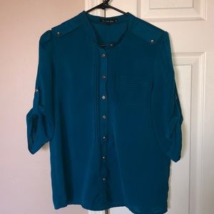Mustard Seed Teal Button Up 3/4 Sleeve Shirt